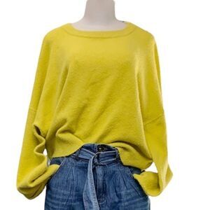 Lumiere Neon Yellow Balloon Sleeve Fuzzy Crewneck Sweater Size Large